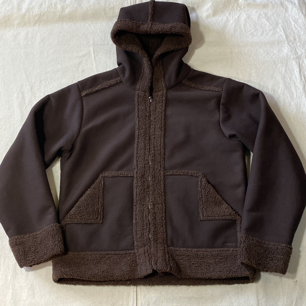 KAVU Sherpa Jacket Medium Brown Womens Full Zip Lined Pockets Shacket